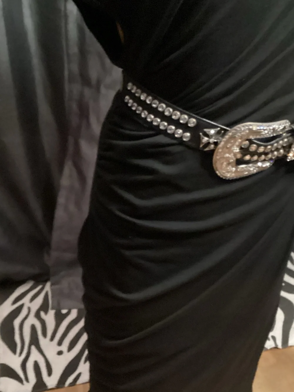 B.B.Simon Black Western Rhinestone Buckle Belt - XL